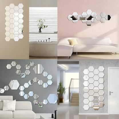 6/12Pcs Hexagon Acrylic Mirror Wall Stickers Home Decor DIY Removable Mirror Sticker Living-Room Decal Art Ornaments For Home